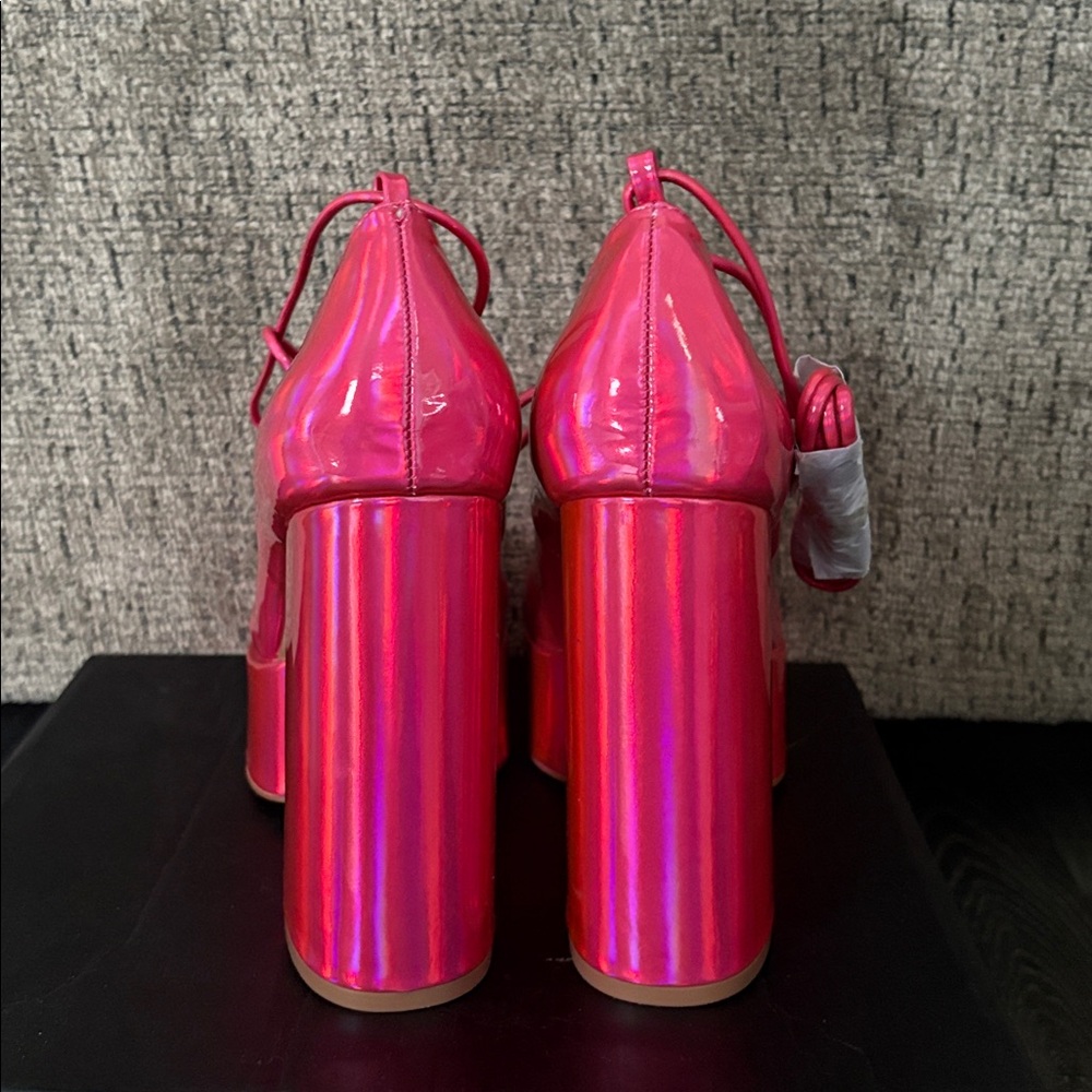 Lace Up Pink Platform Heels - Picture 4 of 5